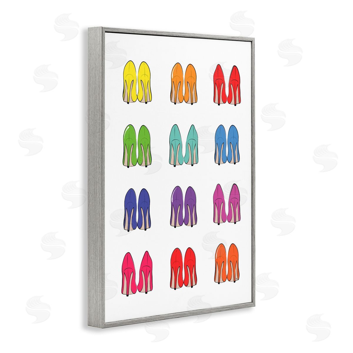 Rainbow High Heels Grey Frame Print Wall Art, Home Decor by Martina Pavlova