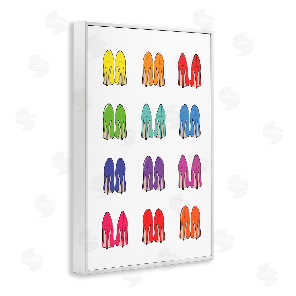Rainbow High Heels White Frame Print Wall Art, Home Decor by Martina Pavlova