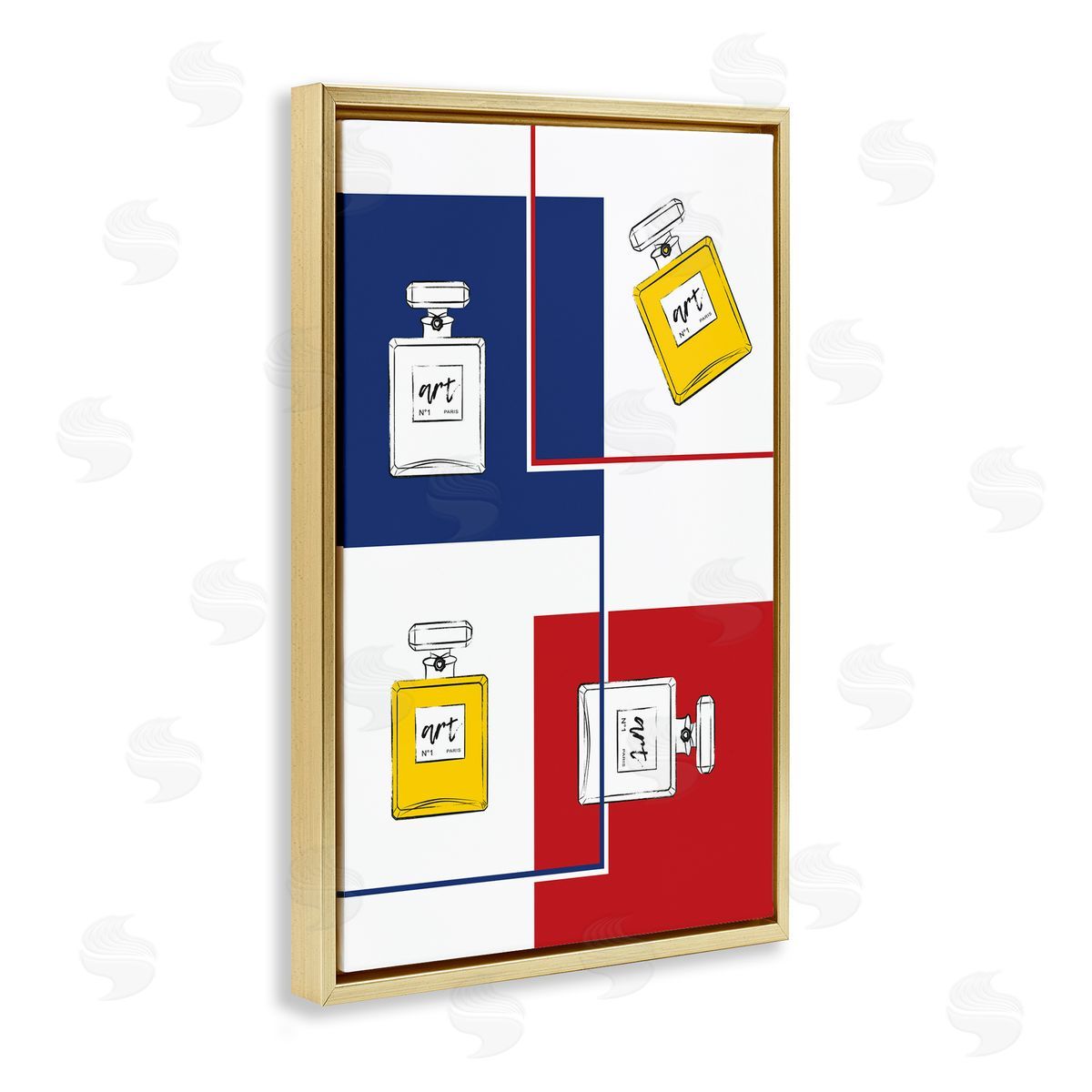 Classic Design with Perfumes Gold Floating Frame Canvas Wall Art, Home Decor by Martina Pavlova