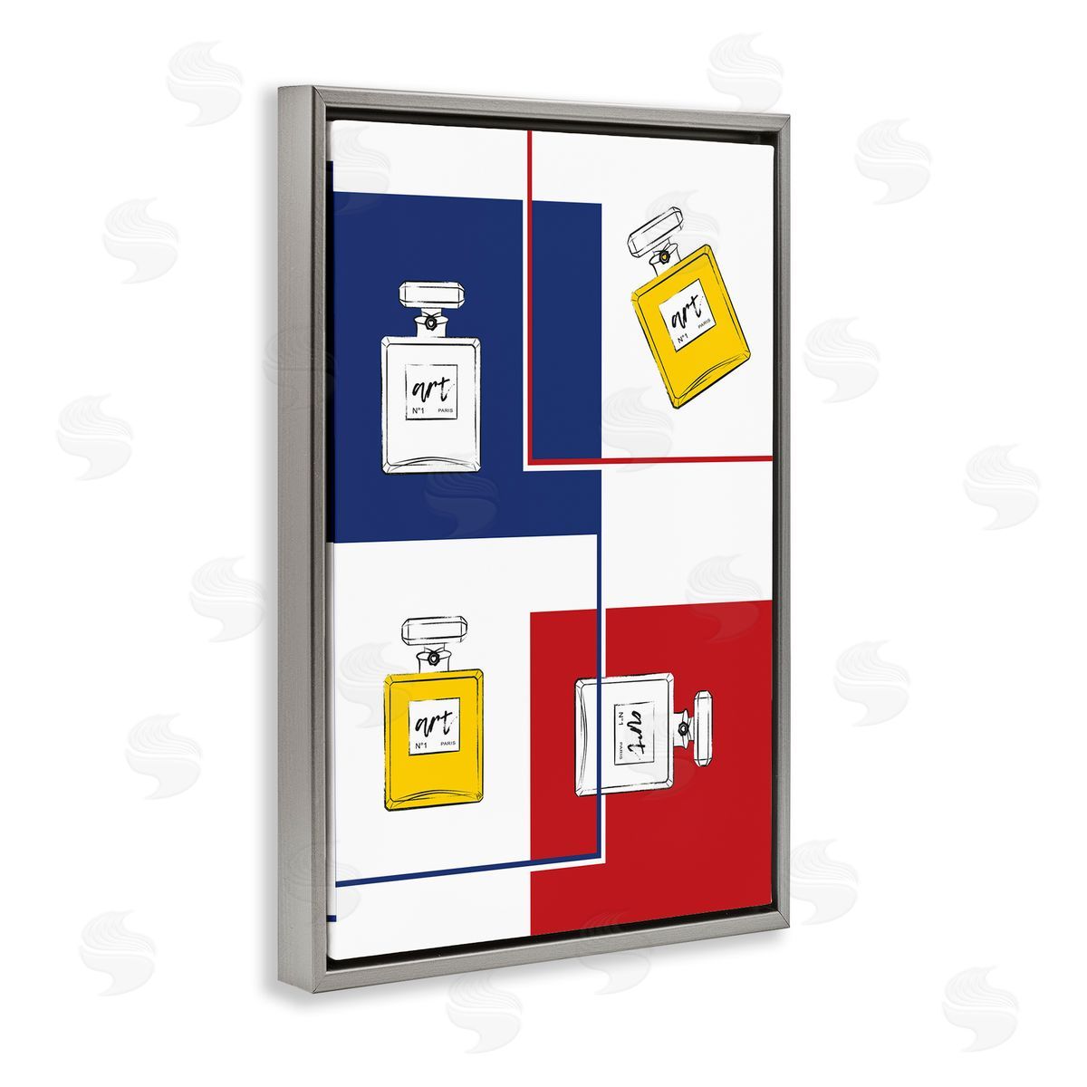 Classic Design with Perfumes Grey Floating Frame Canvas Wall Art, Home Decor by Martina Pavlova