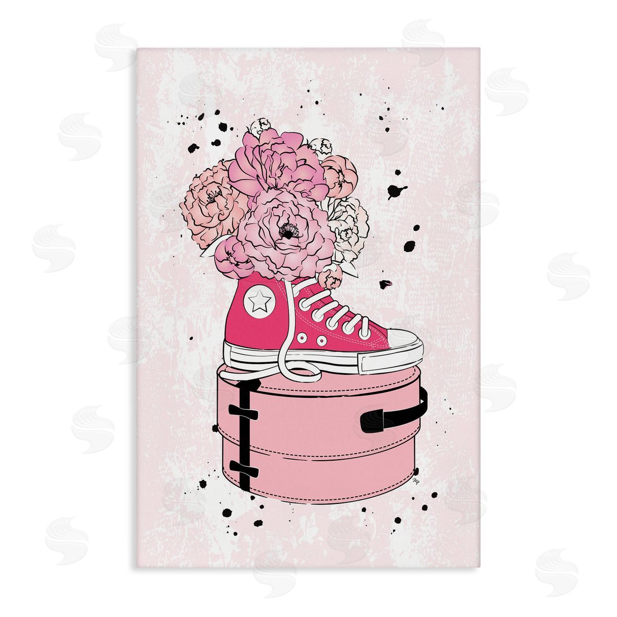 Pink Floral Sneaker Canvas Wall Art, Home Decor by Martina Pavlova