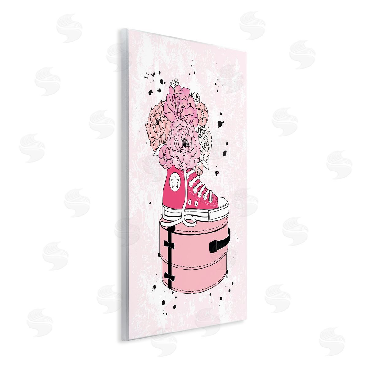 Pink Floral Sneaker Wood Plaque Wall Art, Home Decor by Martina Pavlova