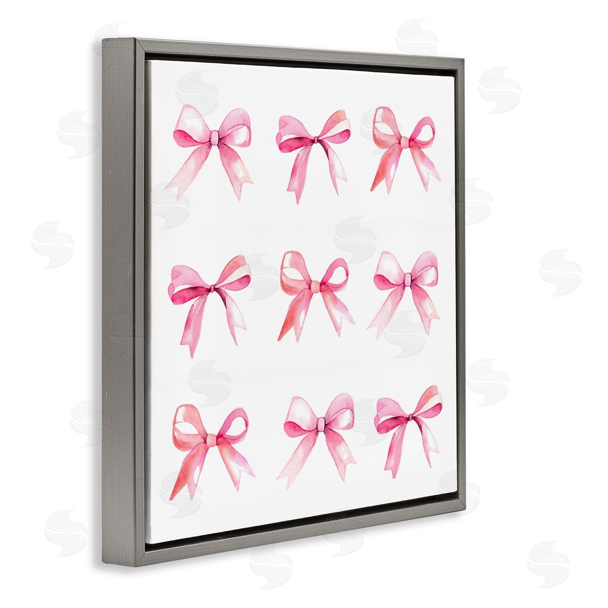 Pink Bow Pattern Grey Floating Frame Canvas Wall Art, Home Decor by Stupell Studio