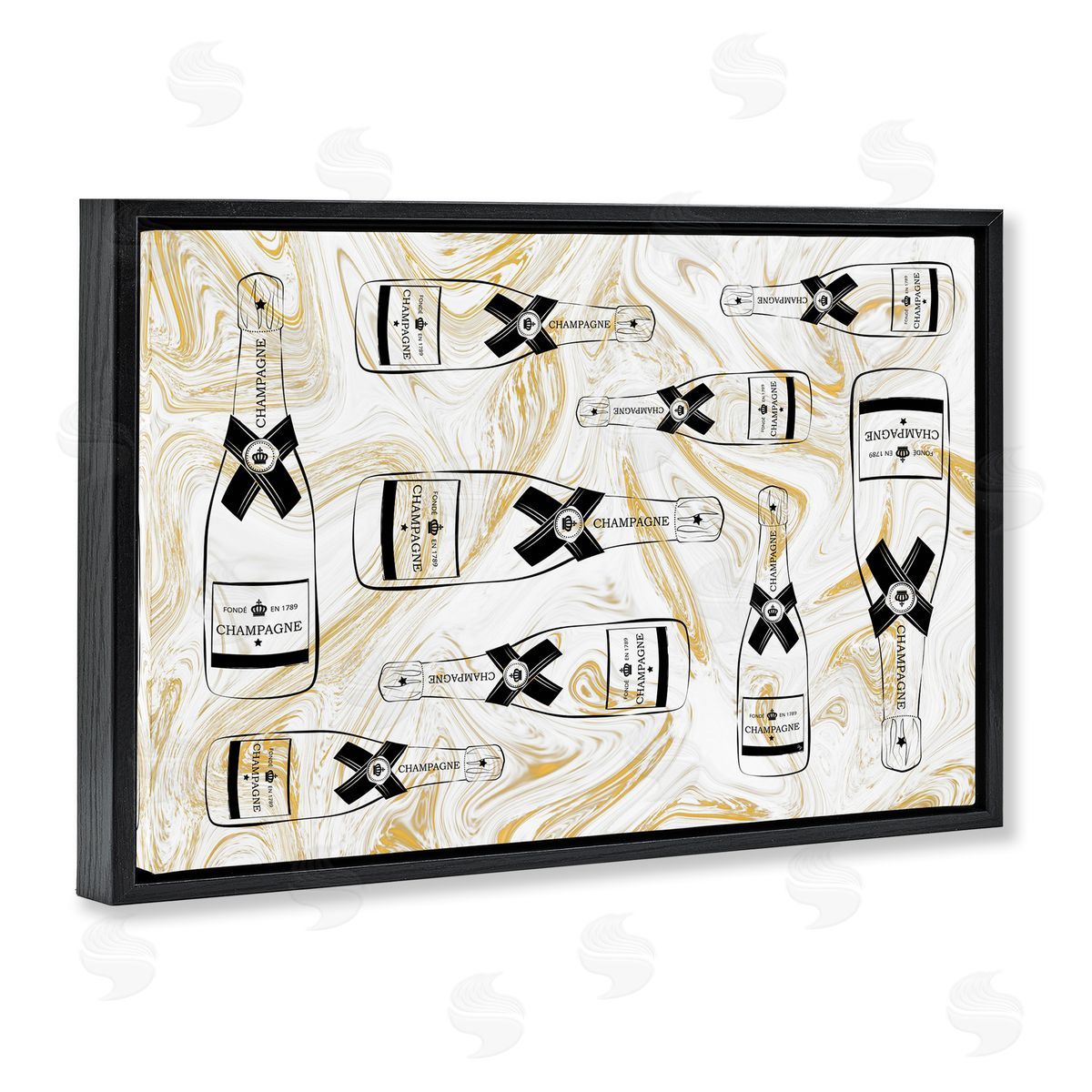 Martina Pavlova Gold Streaked Champagne Black Floating Frame Canvas Wall Art Print