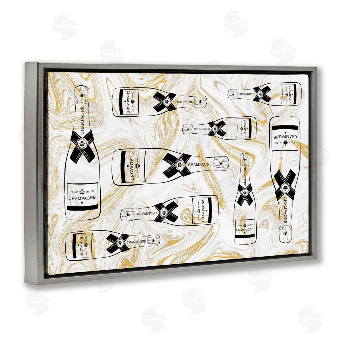 Martina Pavlova Gold Streaked Champagne Gray Floating Frame Canvas Wall Art Print