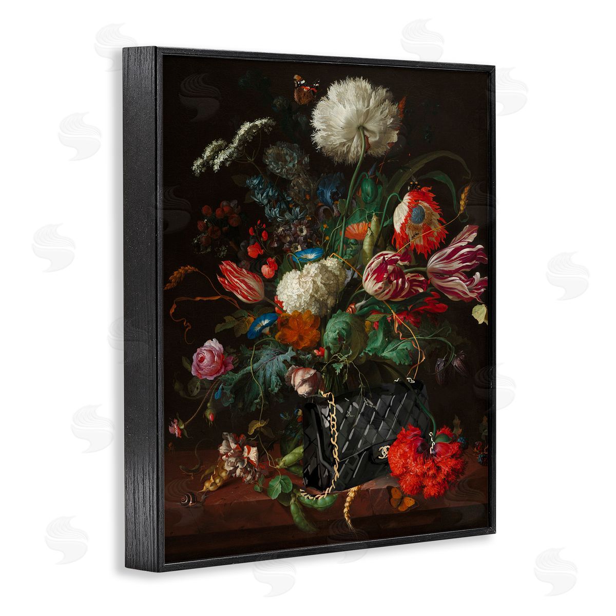 Vintage Bouquet with Purse Black Frame Print Wall Art, Home Decor by Amelia Noyes