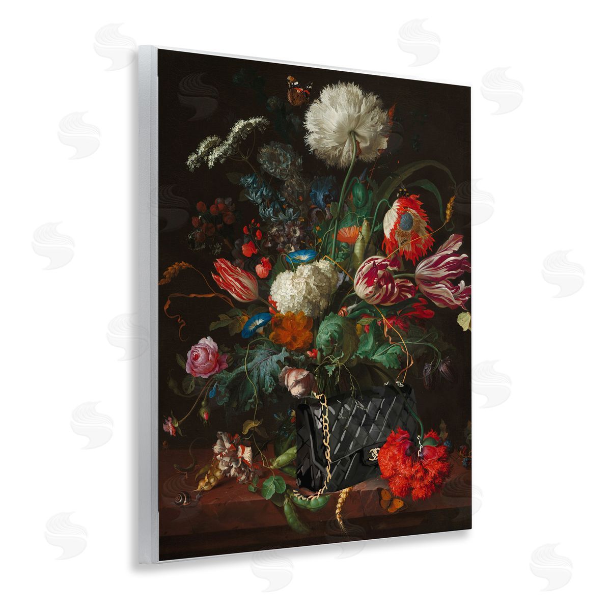 Vintage Bouquet with Purse Wood Plaque Wall Art, Home Decor by Amelia Noyes