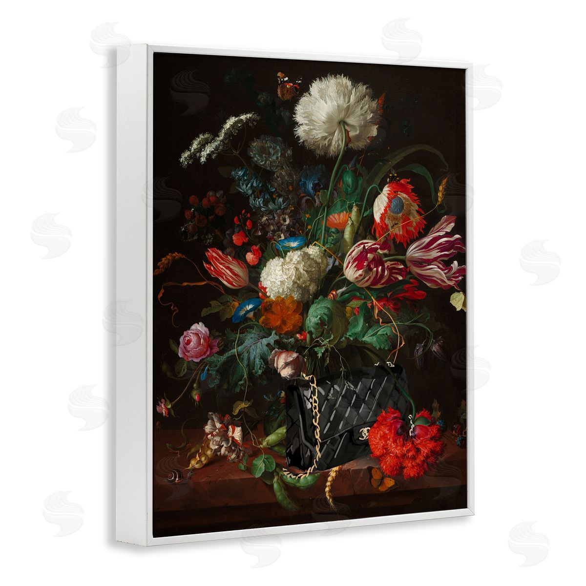 Vintage Bouquet with Purse White Frame Print Wall Art, Home Decor by Amelia Noyes