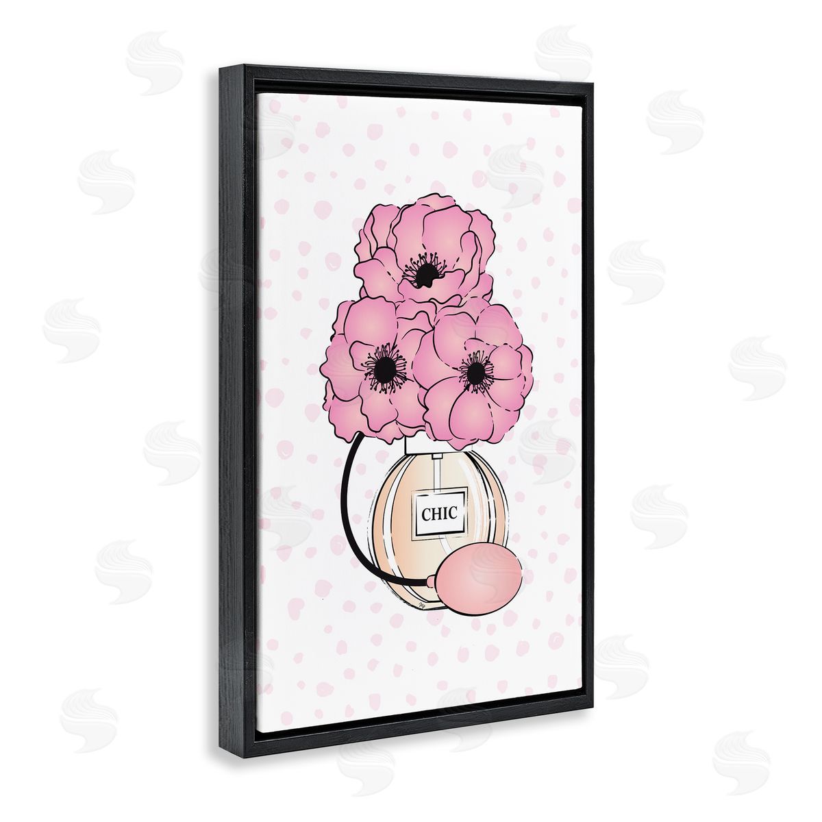 Pink Florals in Perfume Black Floating Frame Canvas Wall Art, Home Decor by Martina Pavlova