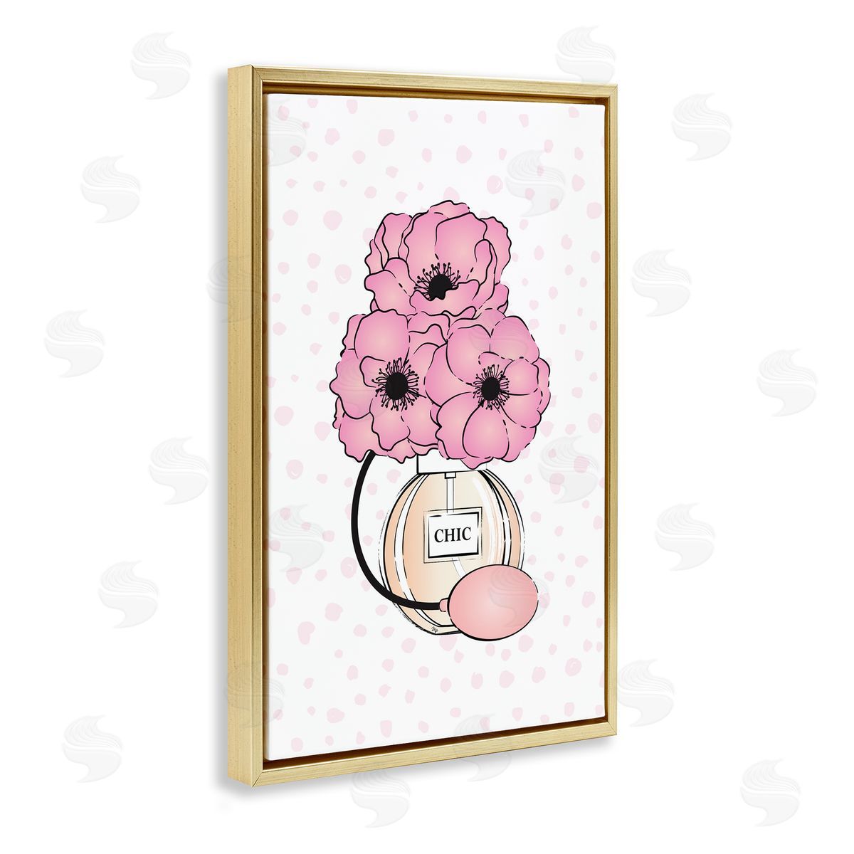 Pink Florals in Perfume Gold Floating Frame Canvas Wall Art, Home Decor by Martina Pavlova