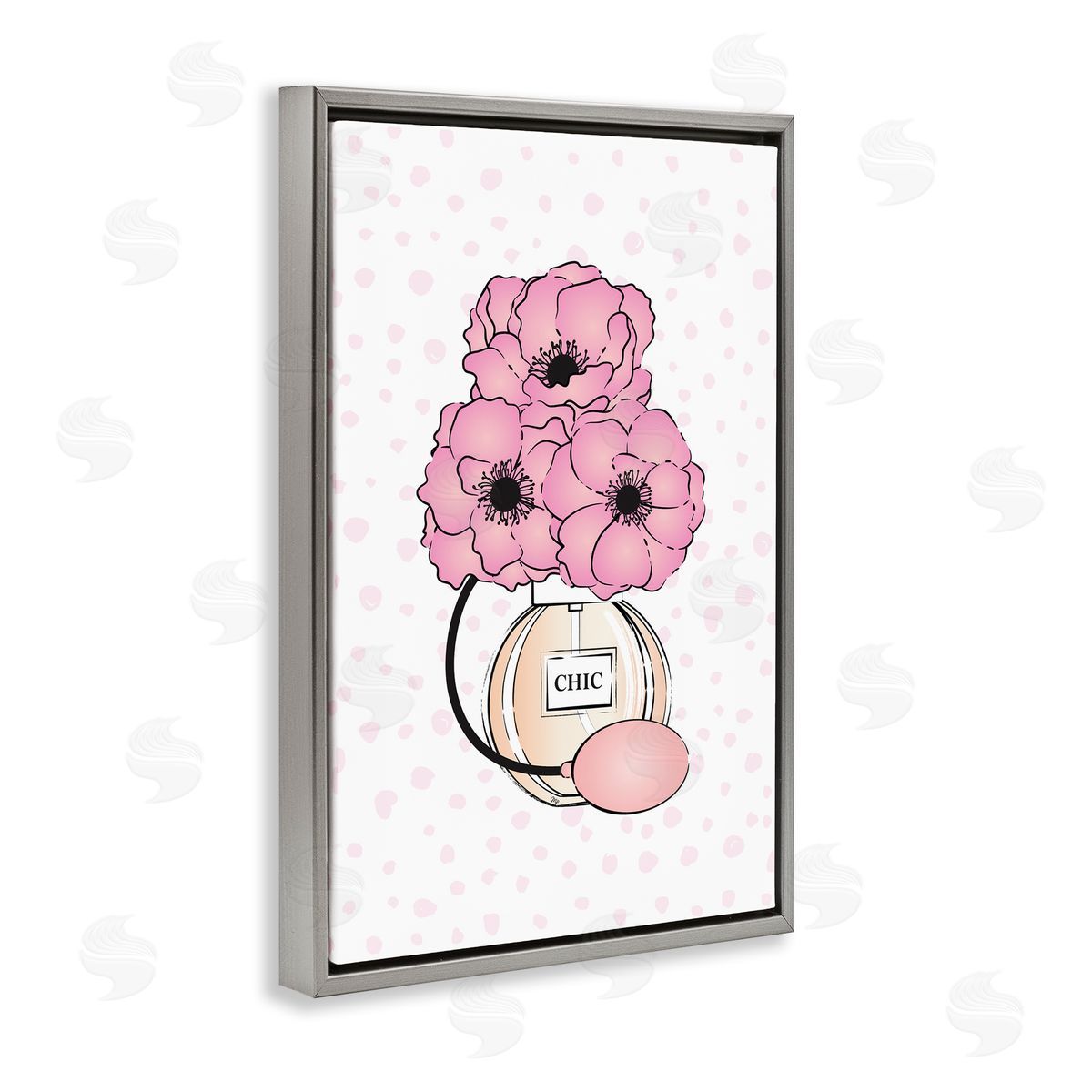 Pink Florals in Perfume Grey Floating Frame Canvas Wall Art, Home Decor by Martina Pavlova