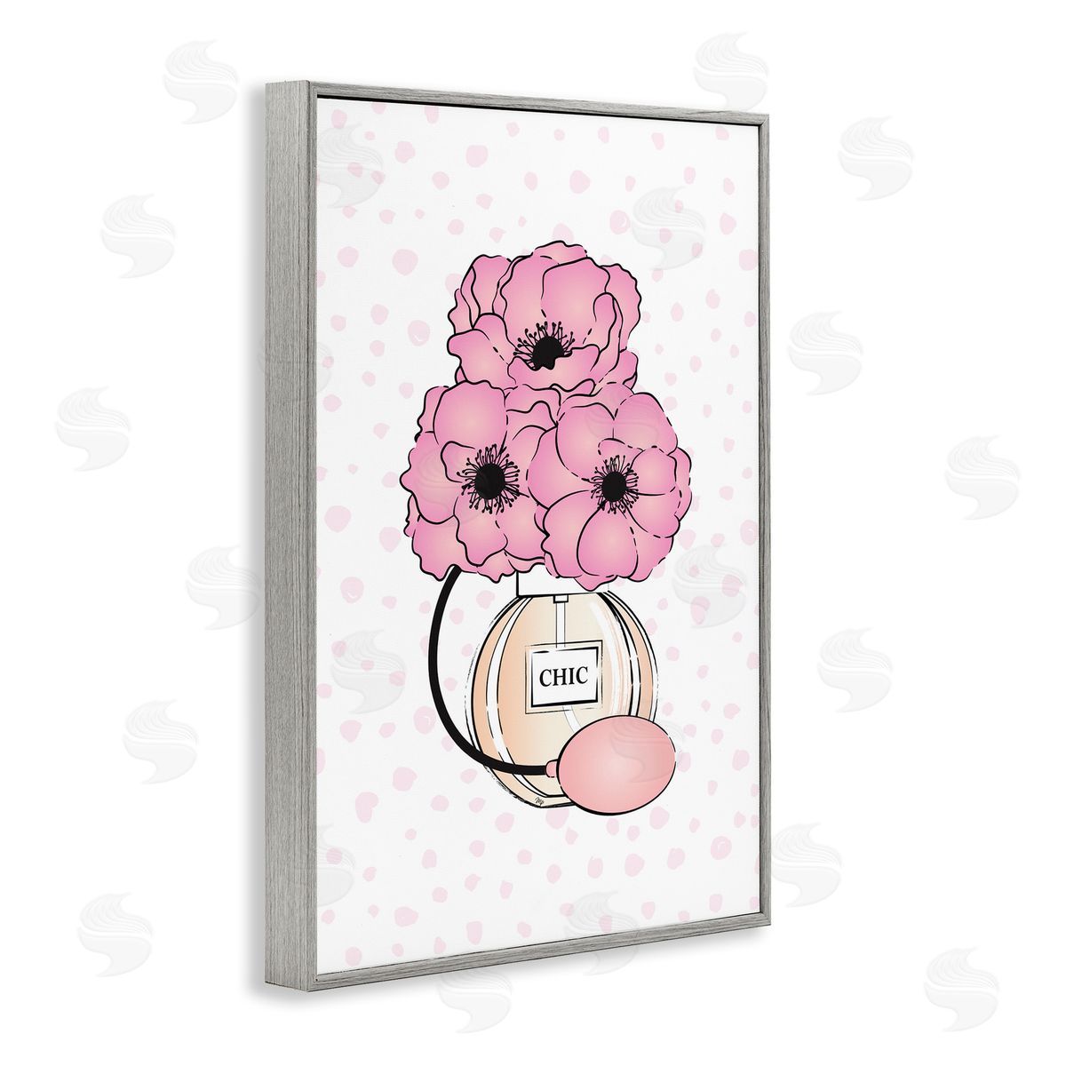 Pink Florals in Perfume Grey Frame Print Wall Art, Home Decor by Martina Pavlova