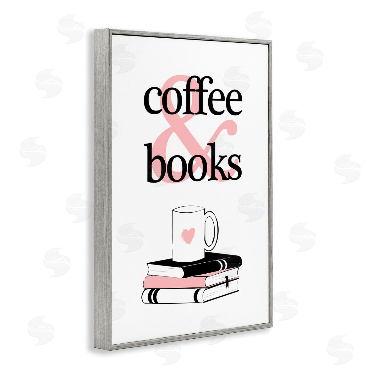 Coffee and Books Phrase Grey Frame Print Wall Art, Home Decor by Martina Pavlova