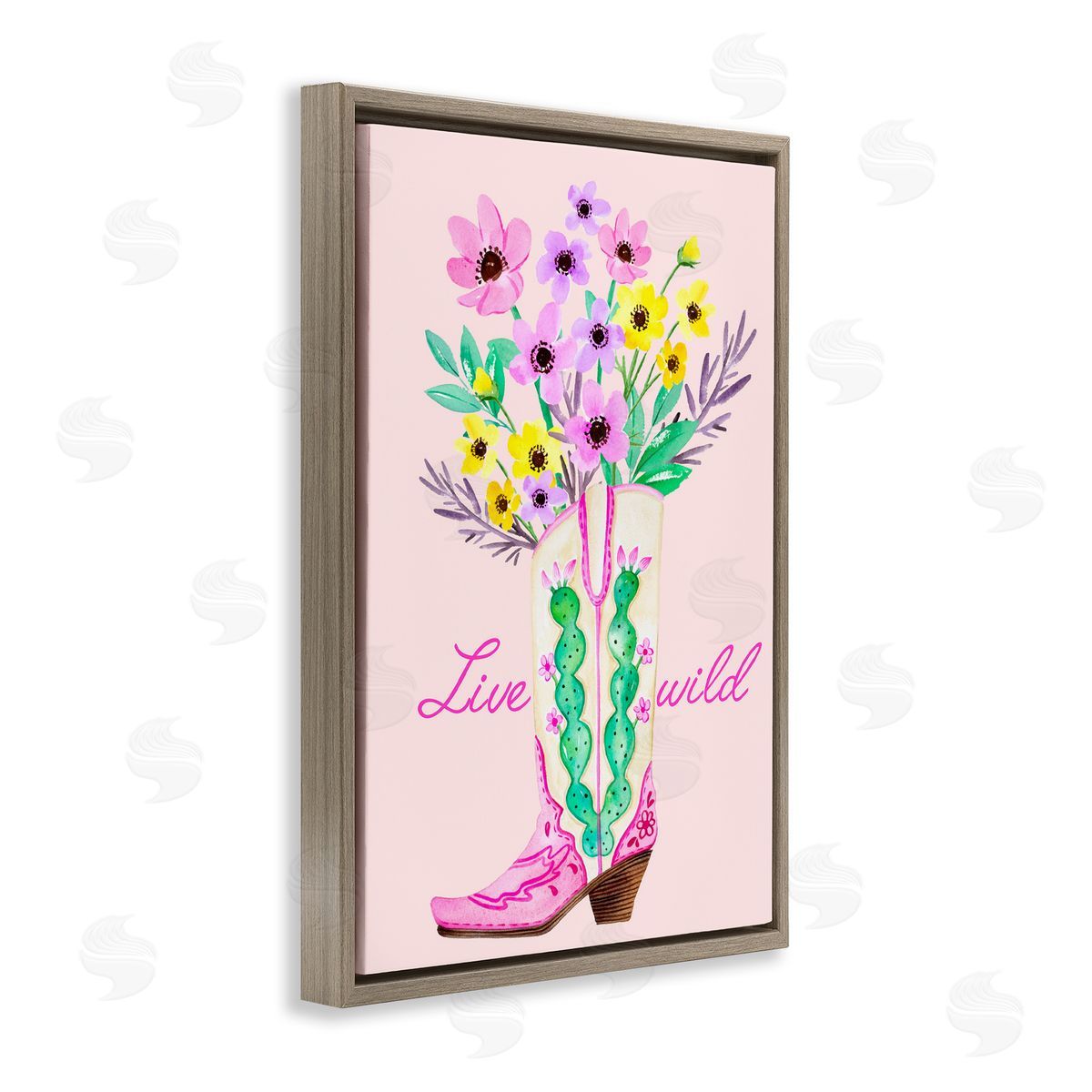 Live Wild Cowgirl Boot Brown Floating Frame Canvas Wall Art, Home Decor by Enya Todd