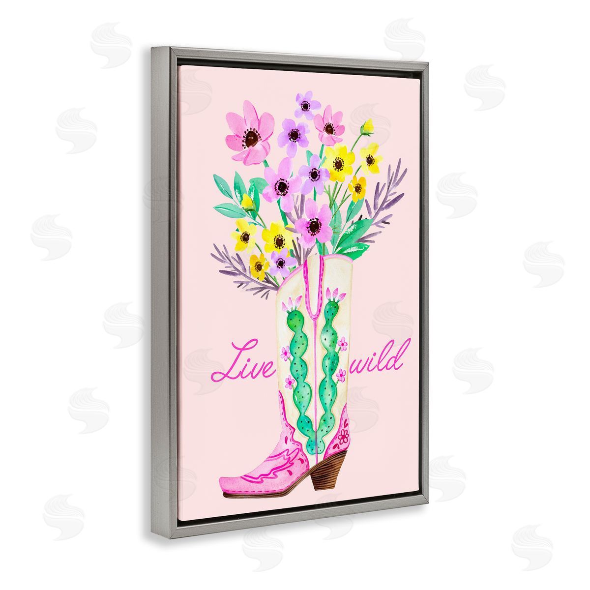 Live Wild Cowgirl Boot Grey Floating Frame Canvas Wall Art, Home Decor by Enya Todd