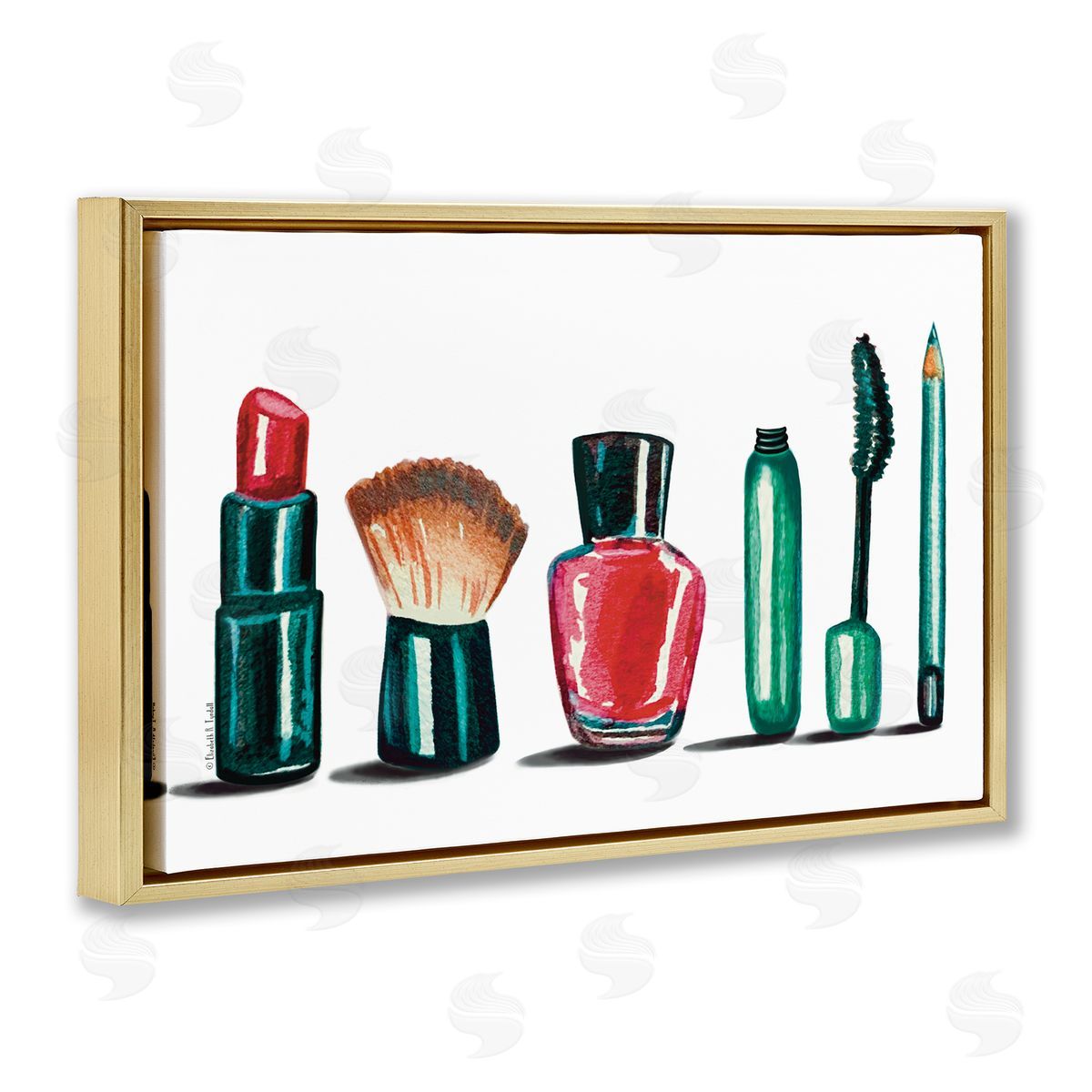 Elizabeth Tyndall Makeup Tools & Brushes Gold Floating Frame Canvas Wall Art Print