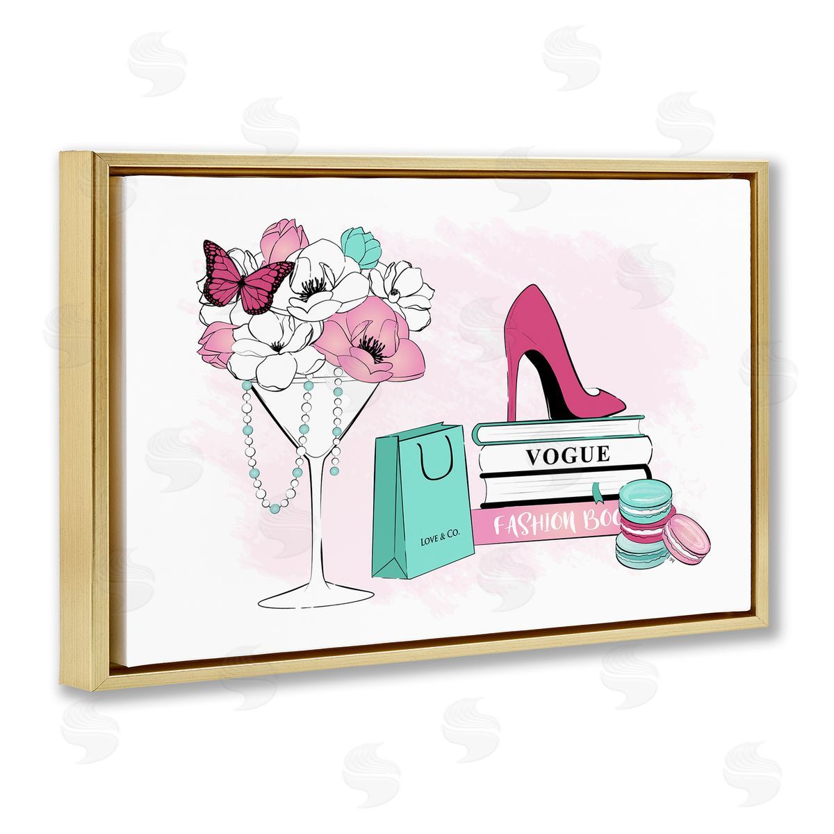 Martina Pavlova Fashion Books Scene Gold Floating Frame Canvas Wall Art Print