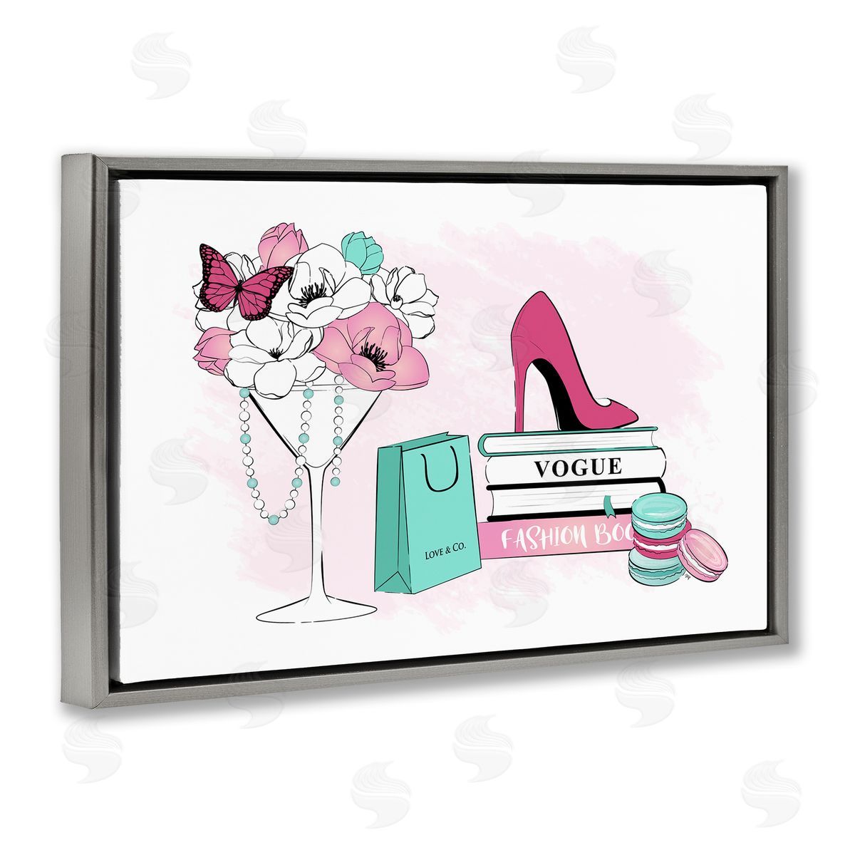 Martina Pavlova Fashion Books Scene Gray Floating Frame Canvas Wall Art Print