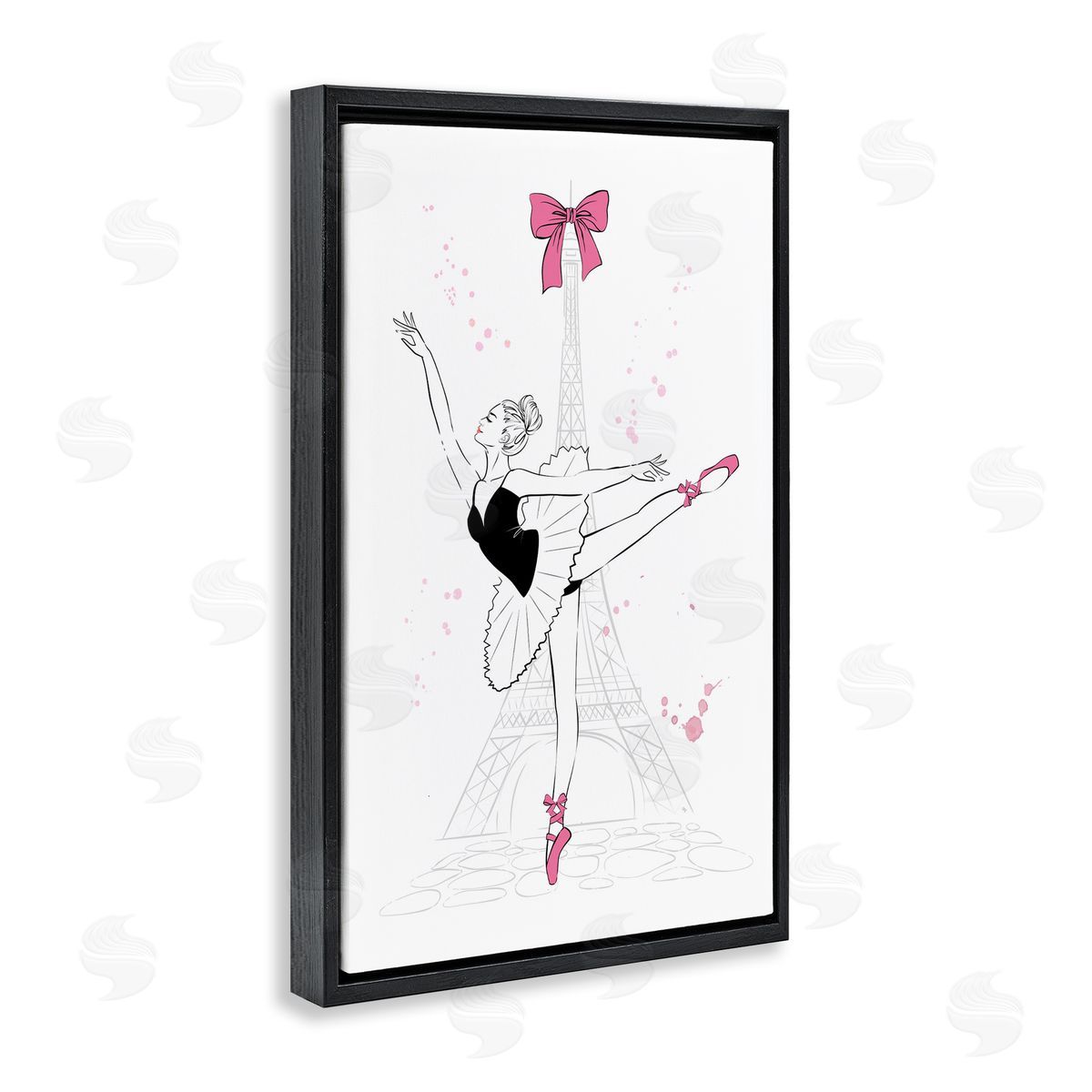 Ballerina and Eiffel Tower Black Floating Frame Canvas Wall Art, Home Decor by Martina Pavlova
