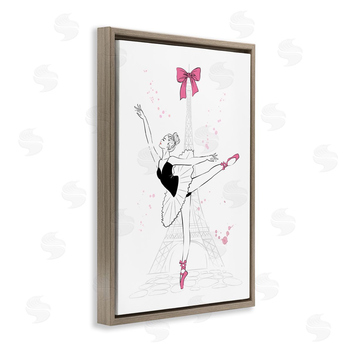 Ballerina and Eiffel Tower Brown Floating Frame Canvas Wall Art, Home Decor by Martina Pavlova