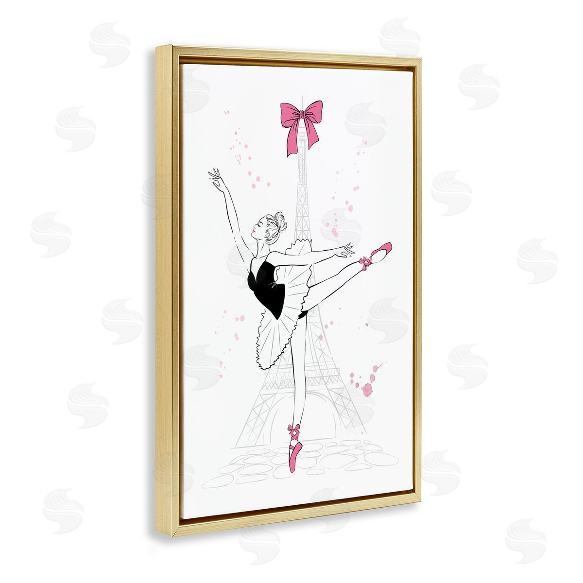 Ballerina and Eiffel Tower Gold Floating Frame Canvas Wall Art, Home Decor by Martina Pavlova
