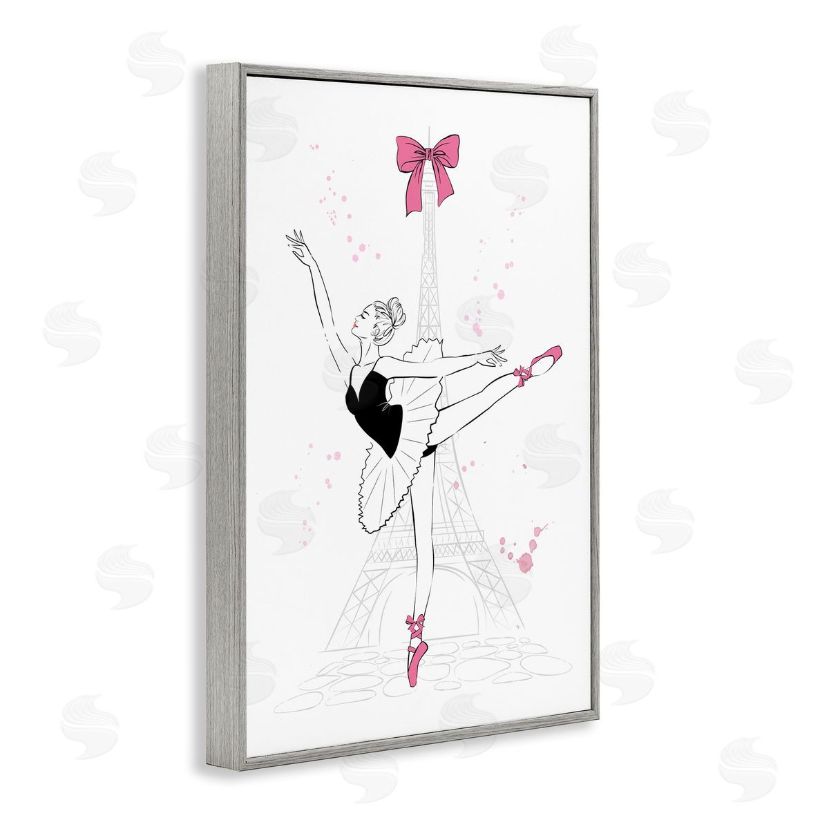 Ballerina and Eiffel Tower Grey Frame Print Wall Art, Home Decor by Martina Pavlova