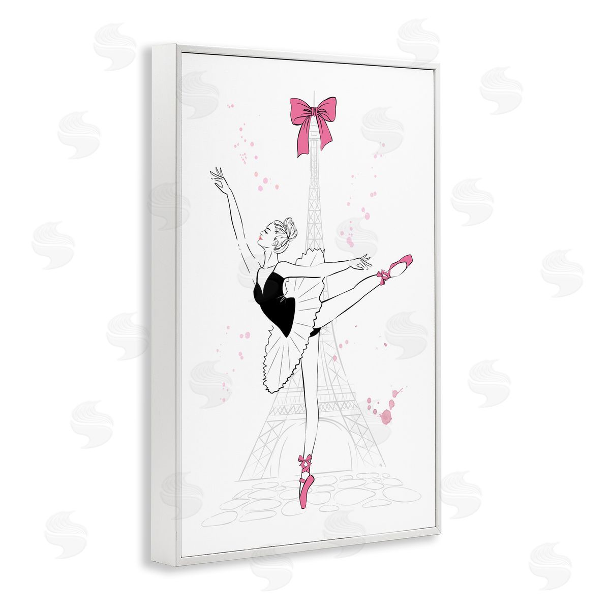 Ballerina and Eiffel Tower White Frame Print Wall Art, Home Decor by Martina Pavlova