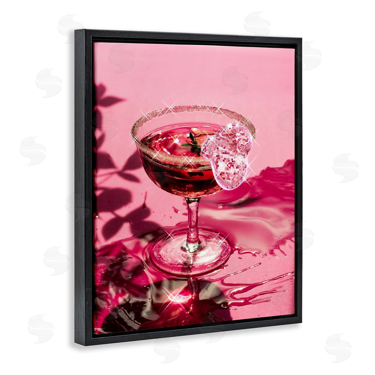 Pink Glimmering Drink Black Floating Frame Canvas Wall Art, Home Decor by Ziwei Li