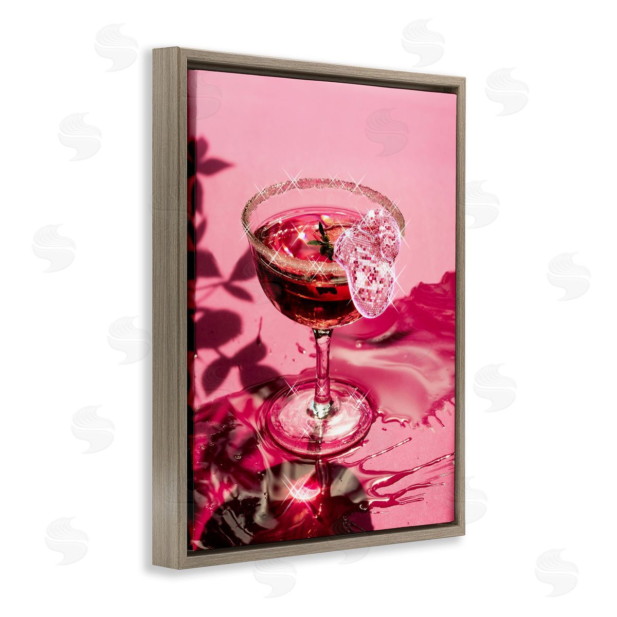 Pink Glimmering Drink Brown Floating Frame Canvas Wall Art, Home Decor by Ziwei Li