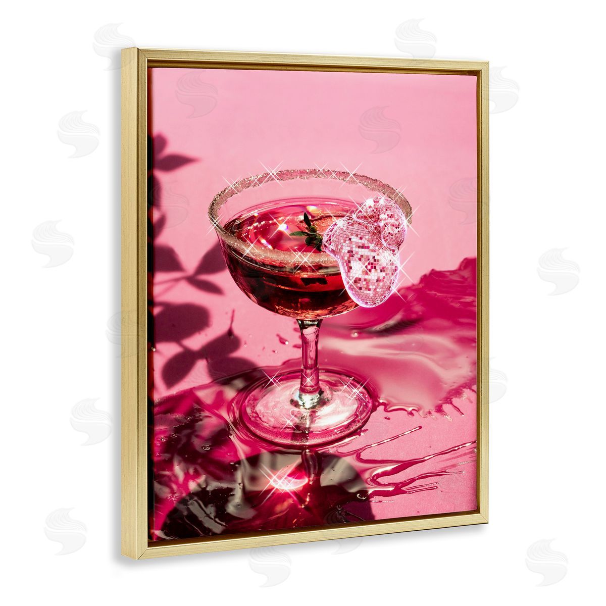 Pink Glimmering Drink Gold Floating Frame Canvas Wall Art, Home Decor by Ziwei Li