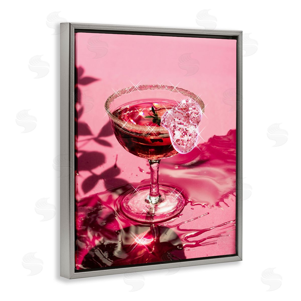Pink Glimmering Drink Grey Floating Frame Canvas Wall Art, Home Decor by Ziwei Li