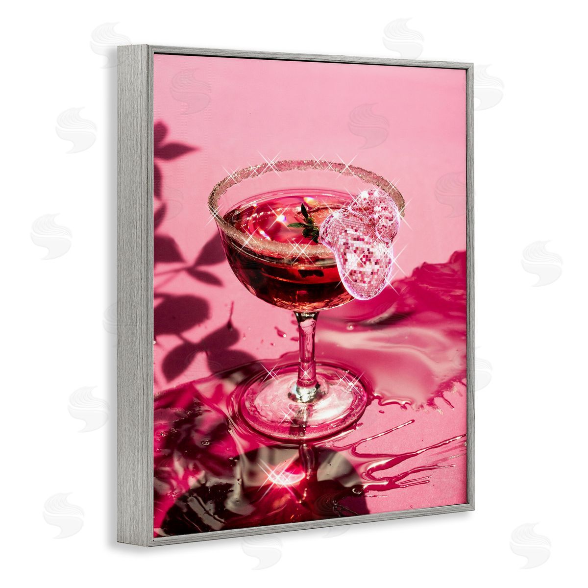 Pink Glimmering Drink Grey Frame Print Wall Art, Home Decor by Ziwei Li