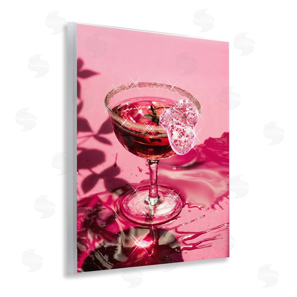 Pink Glimmering Drink Wood Plaque Wall Art, Home Decor by Ziwei Li