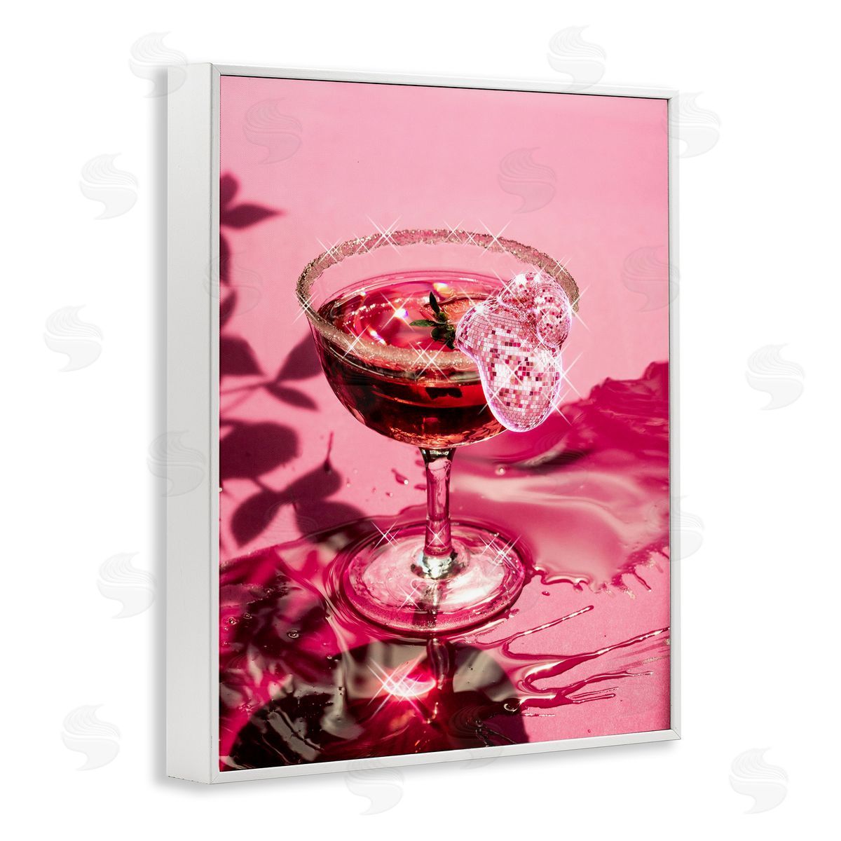 Pink Glimmering Drink White Frame Print Wall Art, Home Decor by Ziwei Li