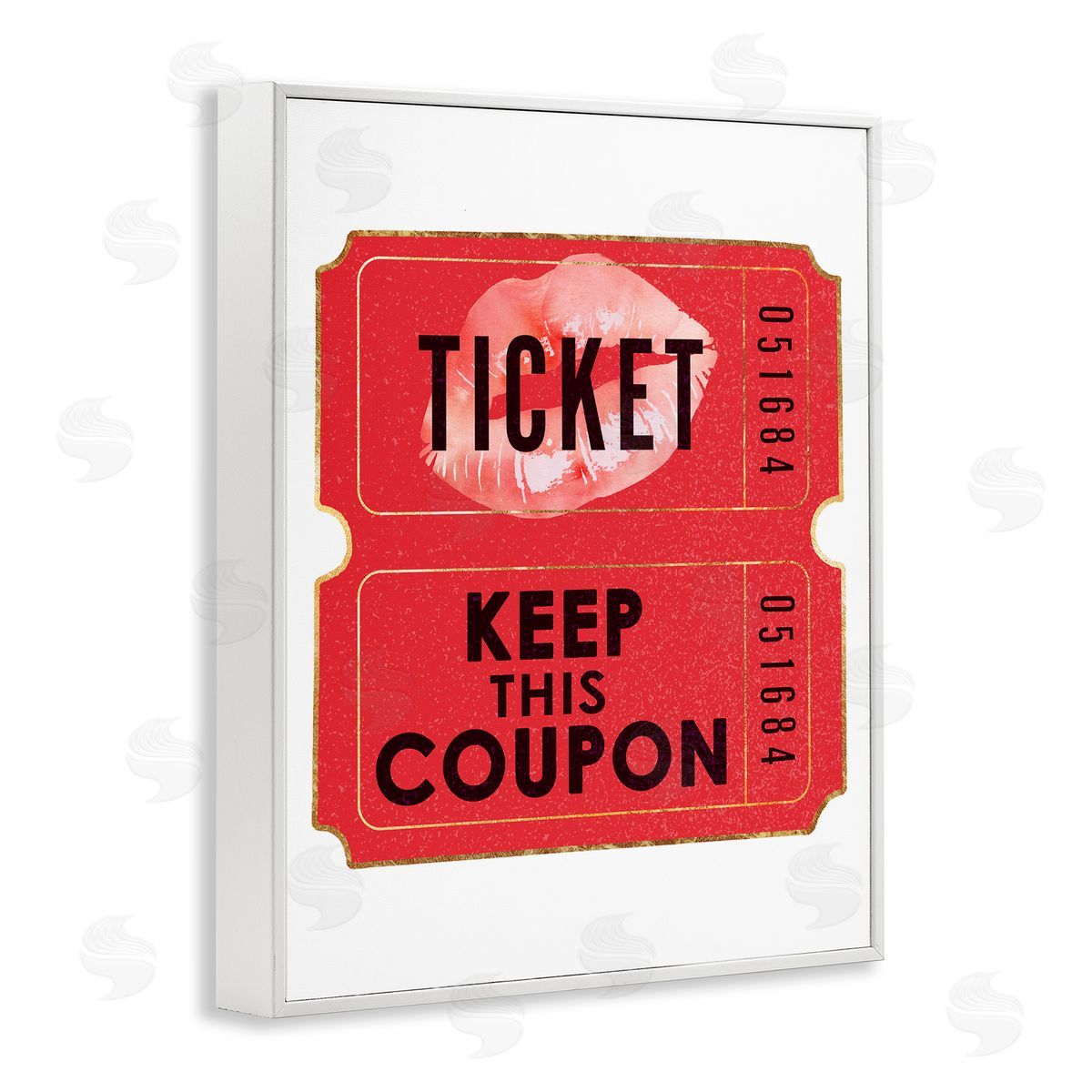 Glam Kiss Ticket White Frame Print Wall Art, Home Decor by Ziwei Li