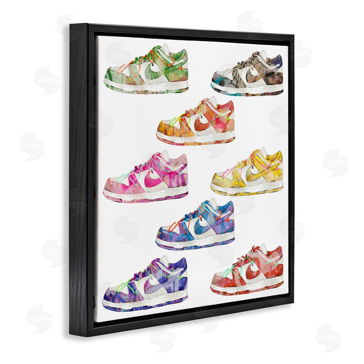 Modern Rainbow Sneakers Black Floating Frame Canvas Wall Art, Home Decor by Ziwei Li