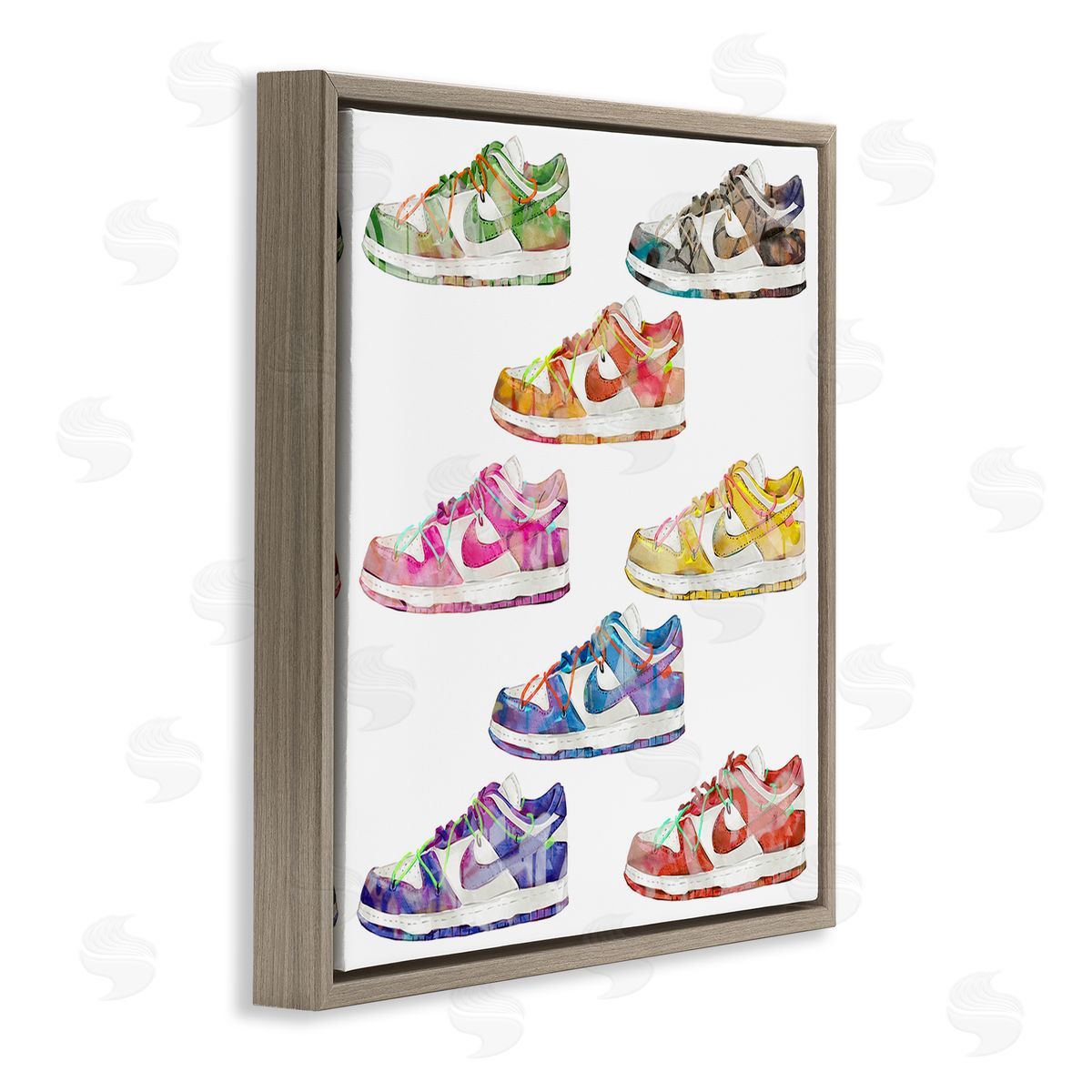 Modern Rainbow Sneakers Brown Floating Frame Canvas Wall Art, Home Decor by Ziwei Li