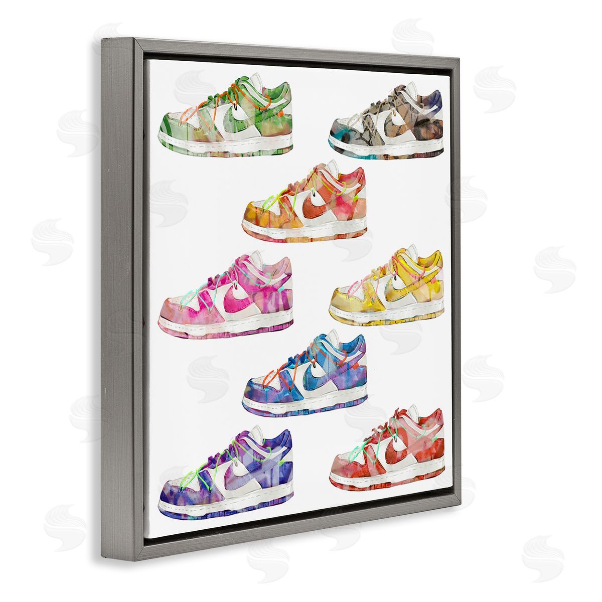 Modern Rainbow Sneakers Grey Floating Frame Canvas Wall Art, Home Decor by Ziwei Li