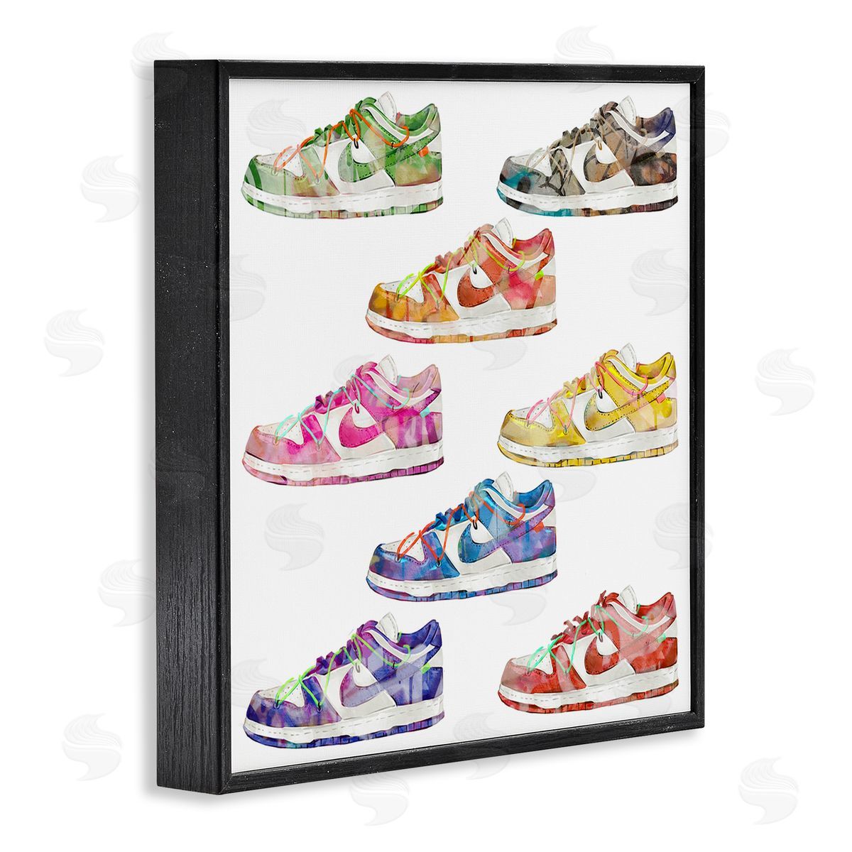 Modern Rainbow Sneakers Black Frame Print Wall Art, Home Decor by Ziwei Li