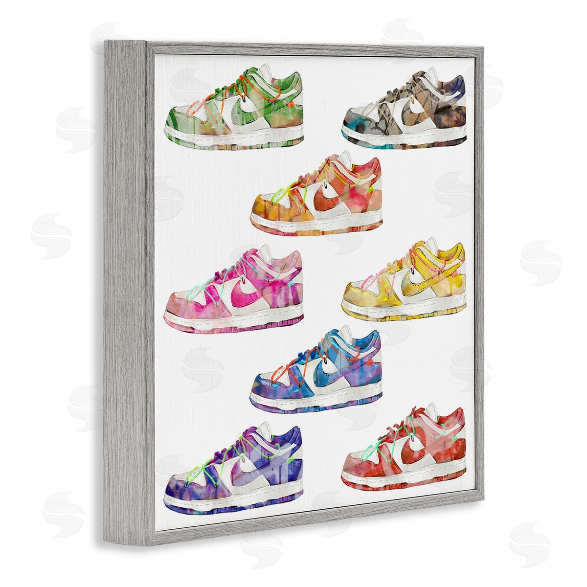 Modern Rainbow Sneakers Grey Frame Print Wall Art, Home Decor by Ziwei Li