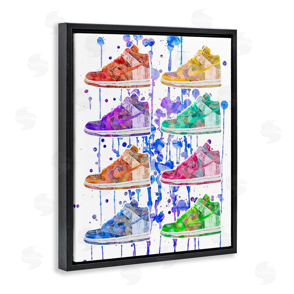 Paint Drip Sneakers Black Floating Frame Canvas Wall Art, Home Decor by Ziwei Li