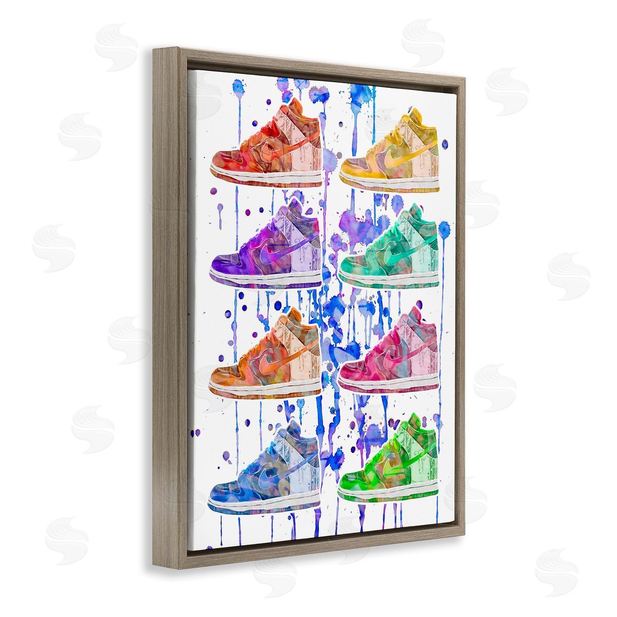 Paint Drip Sneakers Brown Floating Frame Canvas Wall Art, Home Decor by Ziwei Li