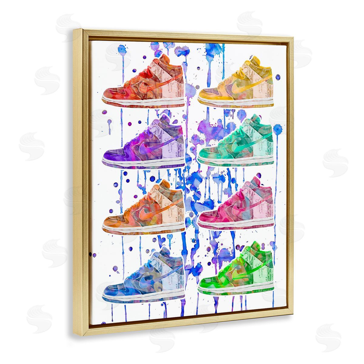 Paint Drip Sneakers Gold Floating Frame Canvas Wall Art, Home Decor by Ziwei Li