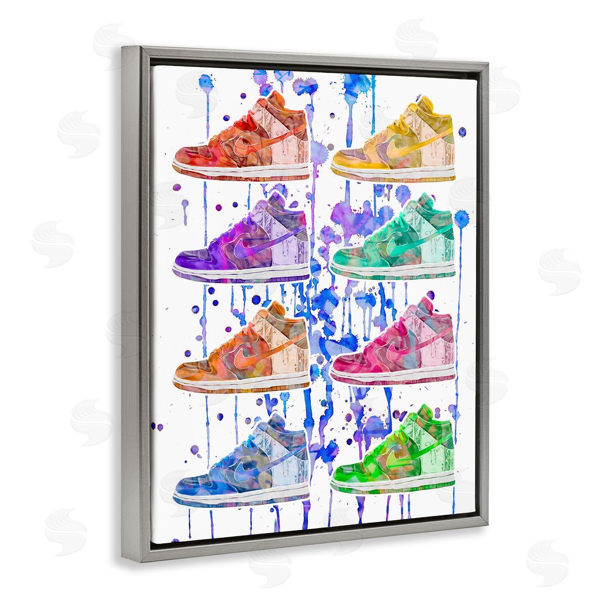 Paint Drip Sneakers Grey Floating Frame Canvas Wall Art, Home Decor by Ziwei Li