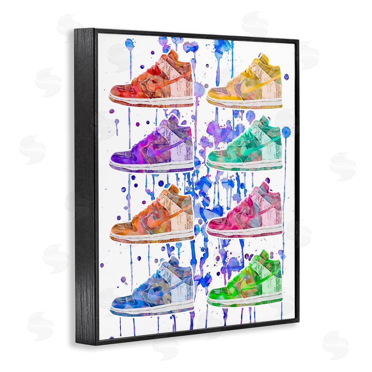 Paint Drip Sneakers Black Frame Print Wall Art, Home Decor by Ziwei Li