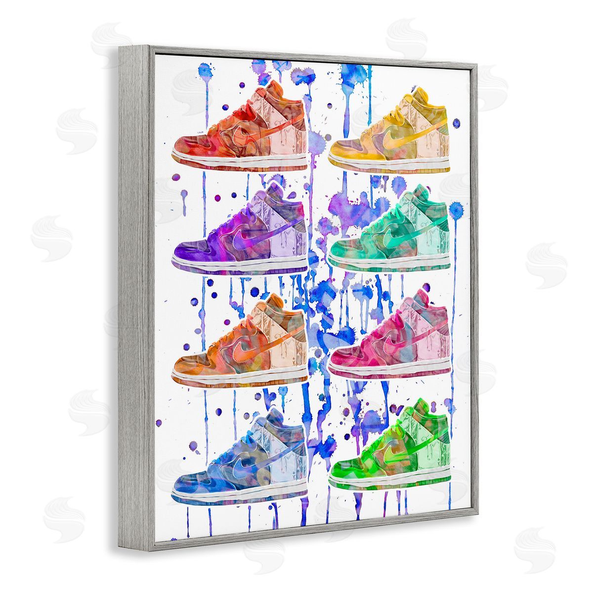 Paint Drip Sneakers Grey Frame Print Wall Art, Home Decor by Ziwei Li
