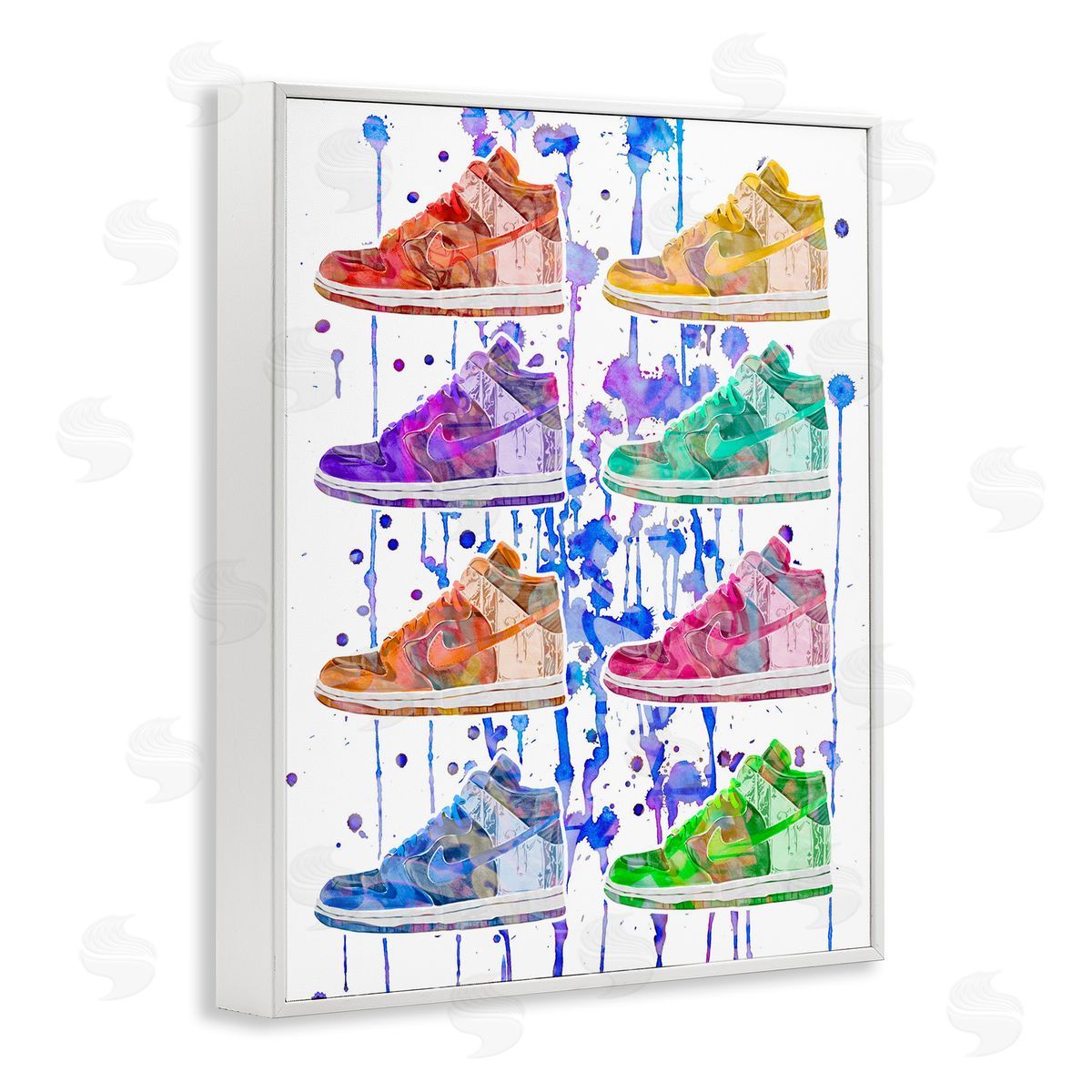Paint Drip Sneakers White Frame Print Wall Art, Home Decor by Ziwei Li