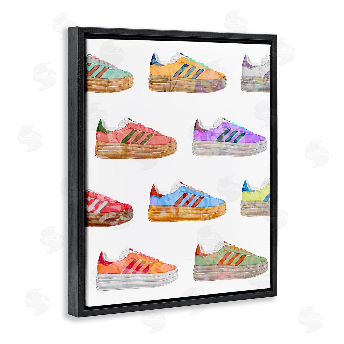 Various Striped Sneakers Black Floating Frame Canvas Wall Art, Home Decor by Ziwei Li