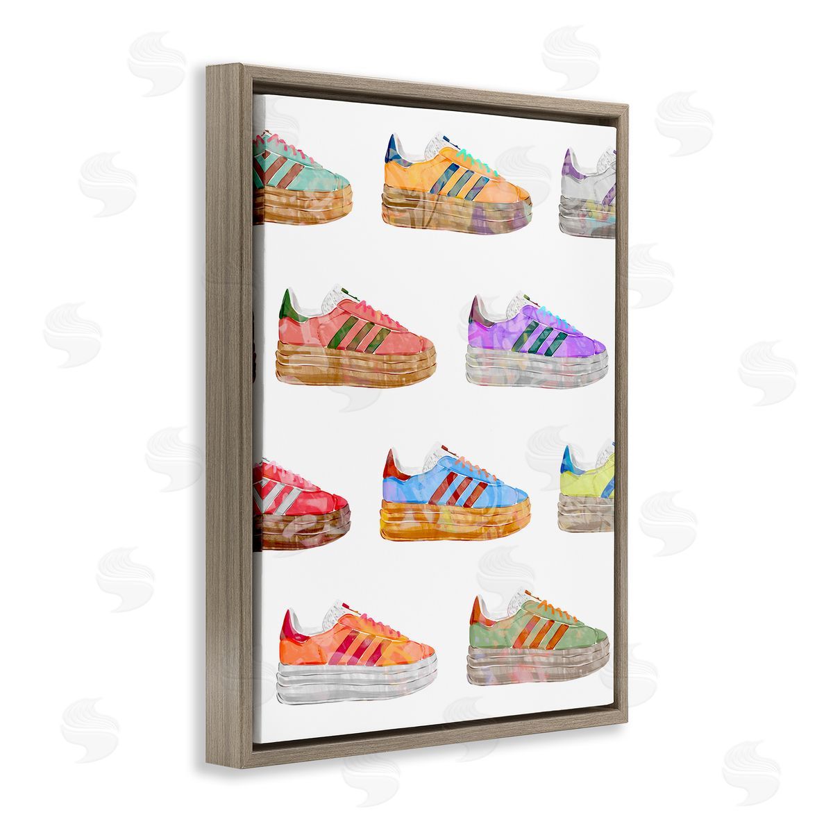 Various Striped Sneakers Brown Floating Frame Canvas Wall Art, Home Decor by Ziwei Li