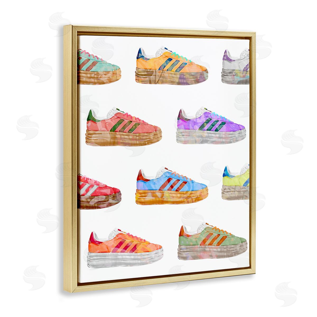 Various Striped Sneakers Gold Floating Frame Canvas Wall Art, Home Decor by Ziwei Li